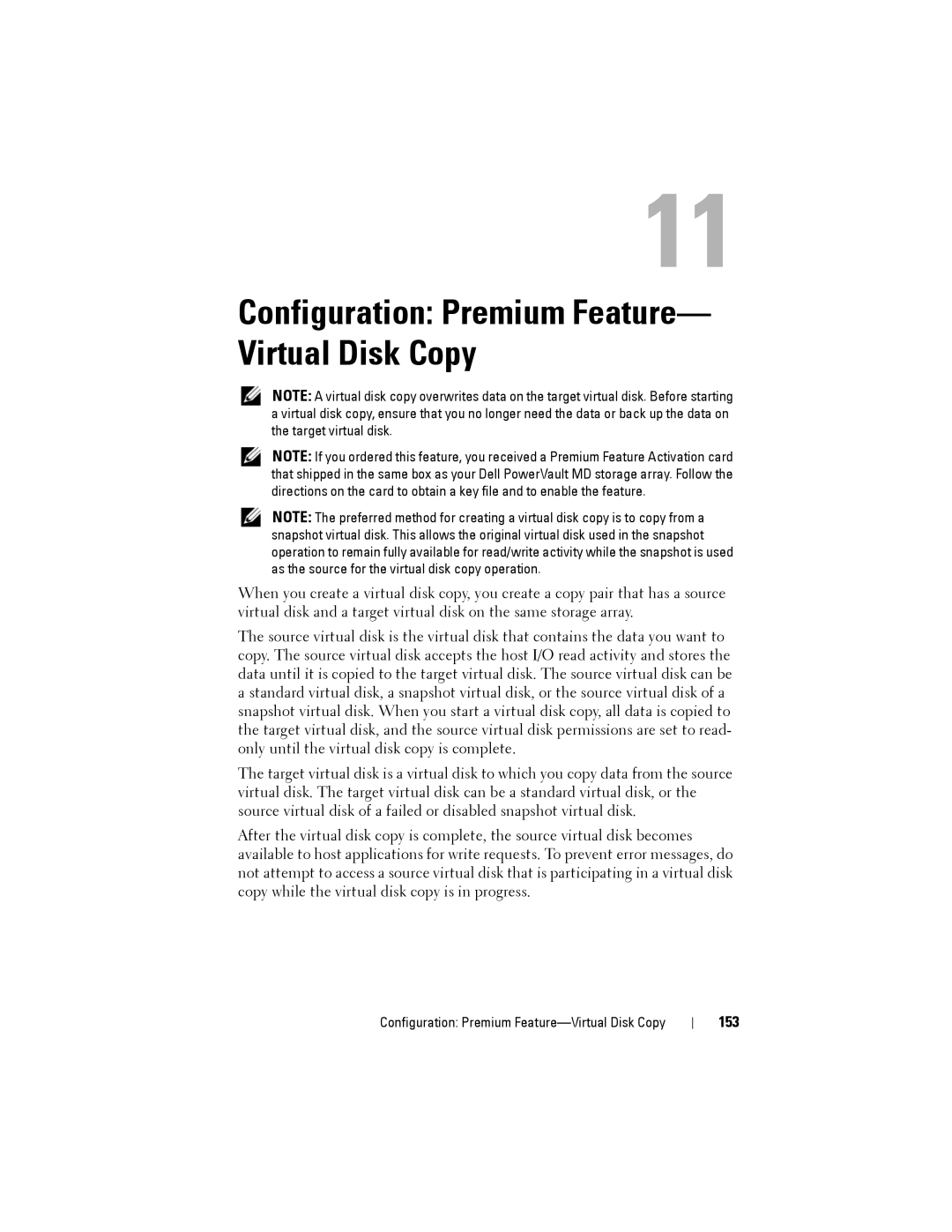 Dell MD3220, MD3200 owner manual Configuration Premium Feature- Virtual Disk Copy, 153 