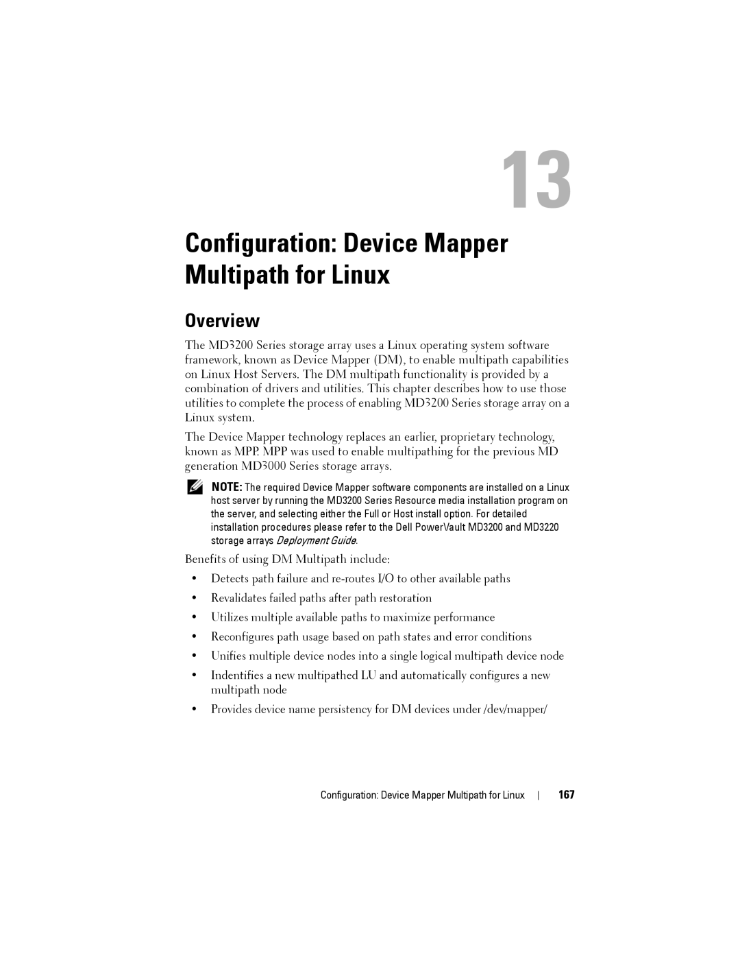 Dell MD3220, MD3200 owner manual Configuration Device Mapper Multipath for Linux, 167 