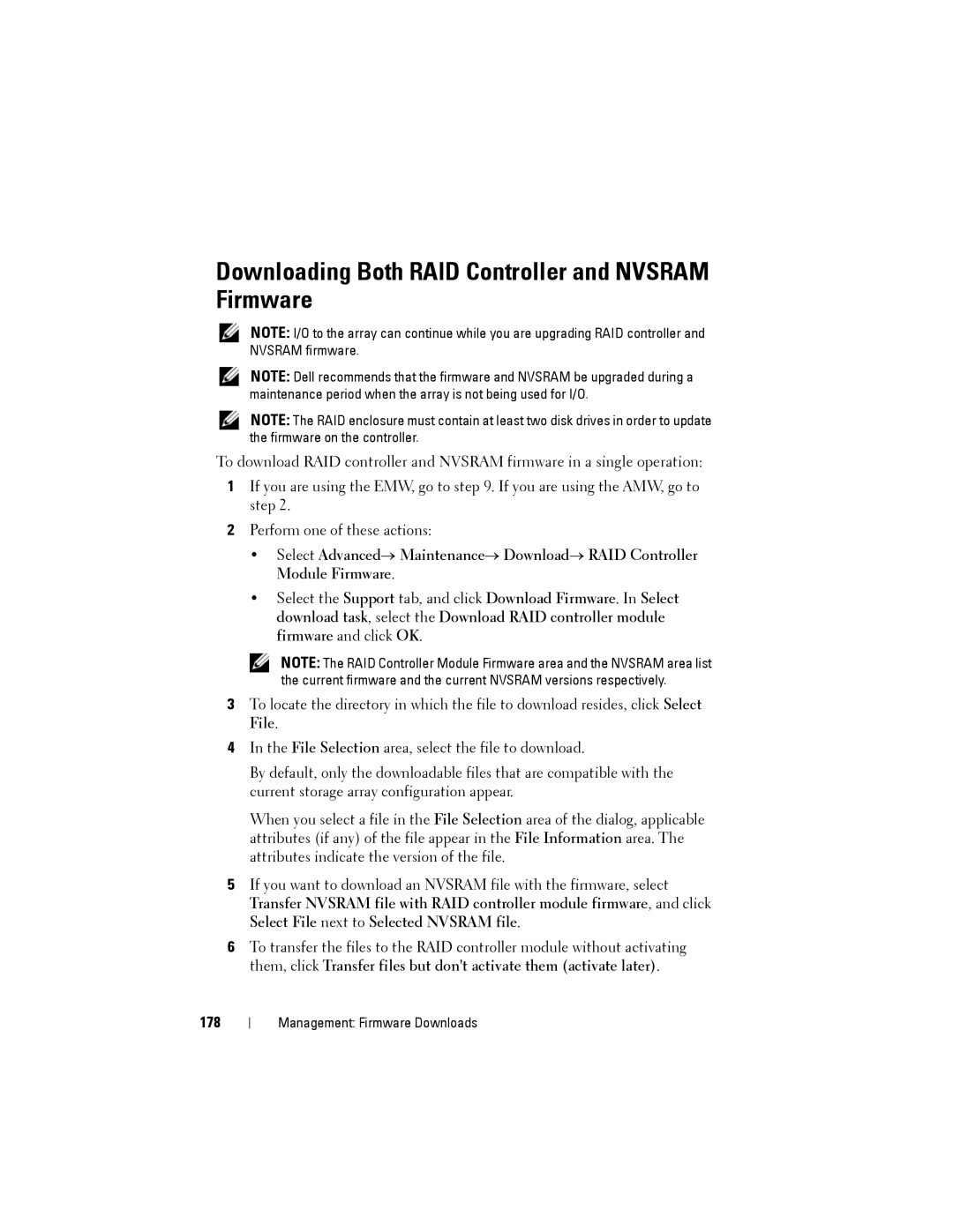 Dell MD3200, MD3220 owner manual Downloading Both RAID Controller and Nvsram Firmware, 178 