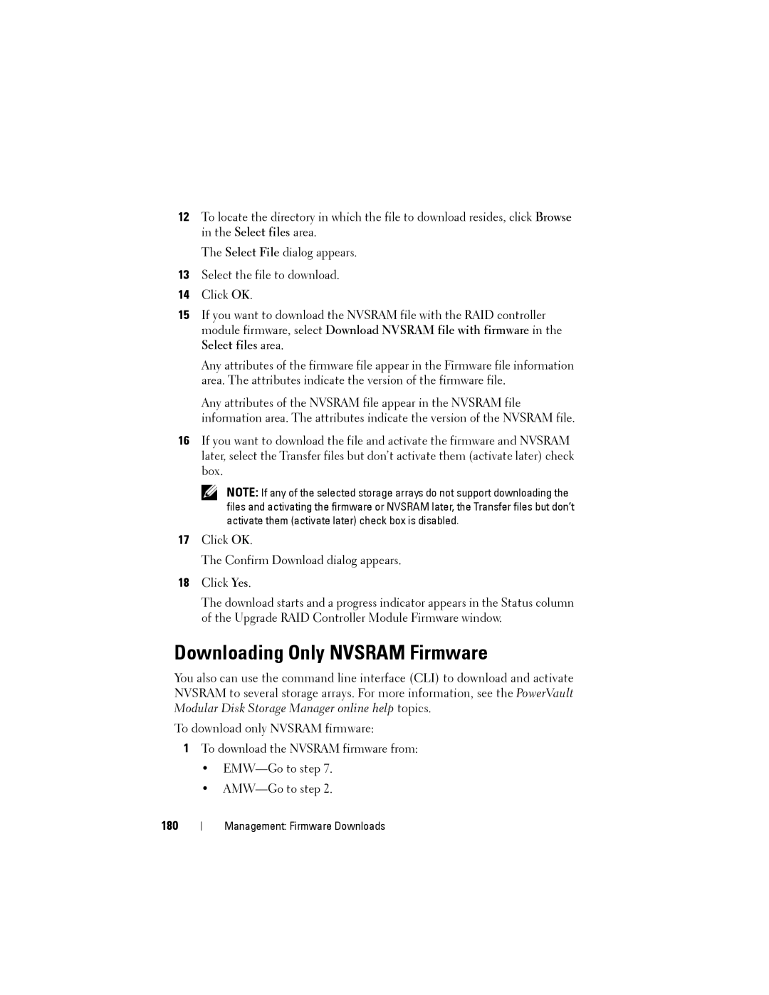 Dell MD3200, MD3220 owner manual Downloading Only Nvsram Firmware, 180 