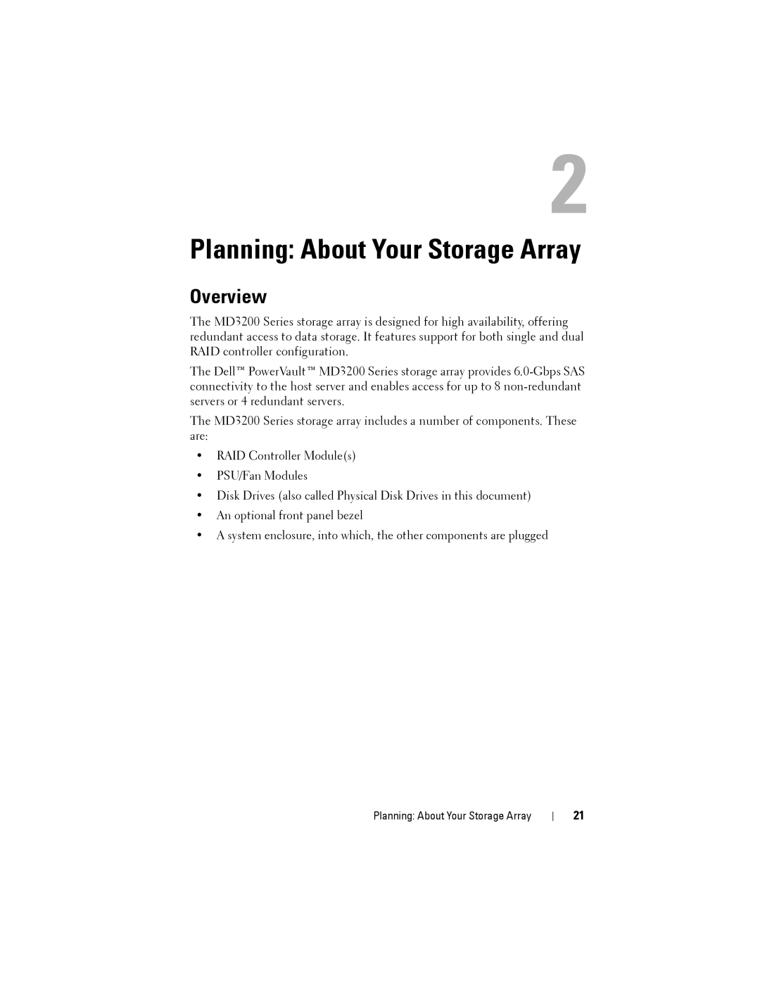 Dell MD3220, MD3200 owner manual Planning About Your Storage Array, Overview 