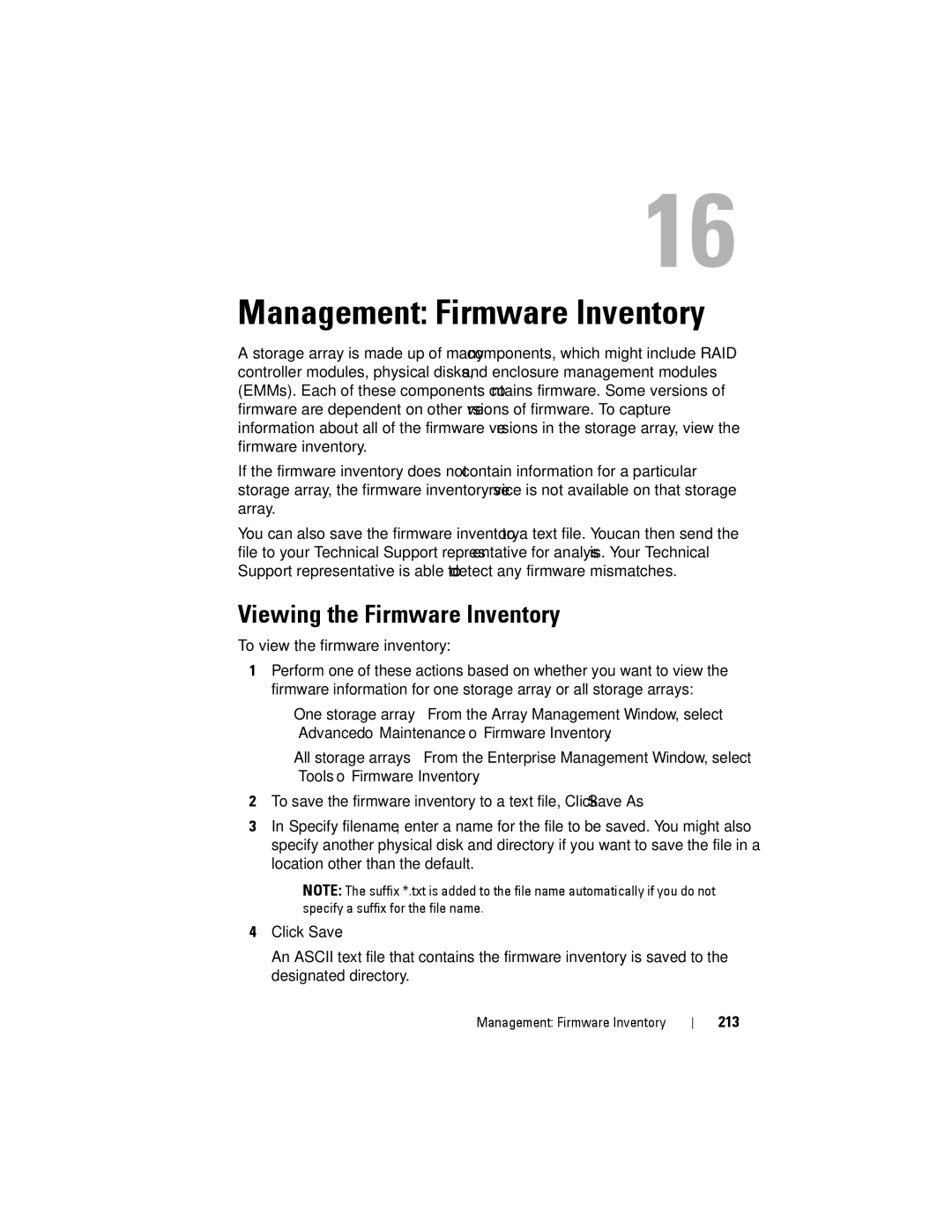 Dell MD3220, MD3200 owner manual Management Firmware Inventory, Viewing the Firmware Inventory, 213 