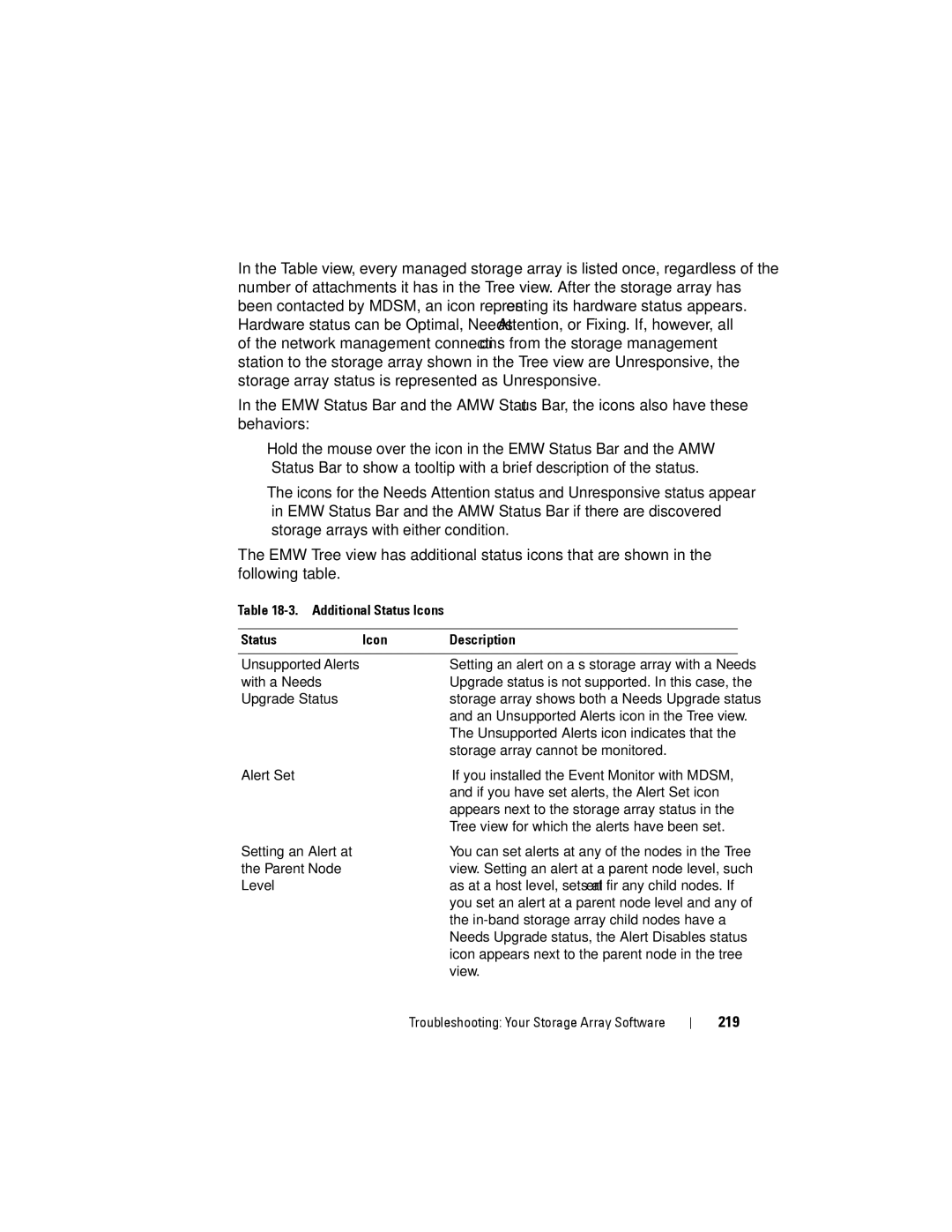 Dell MD3220, MD3200 owner manual 219, Additional Status Icons Description 