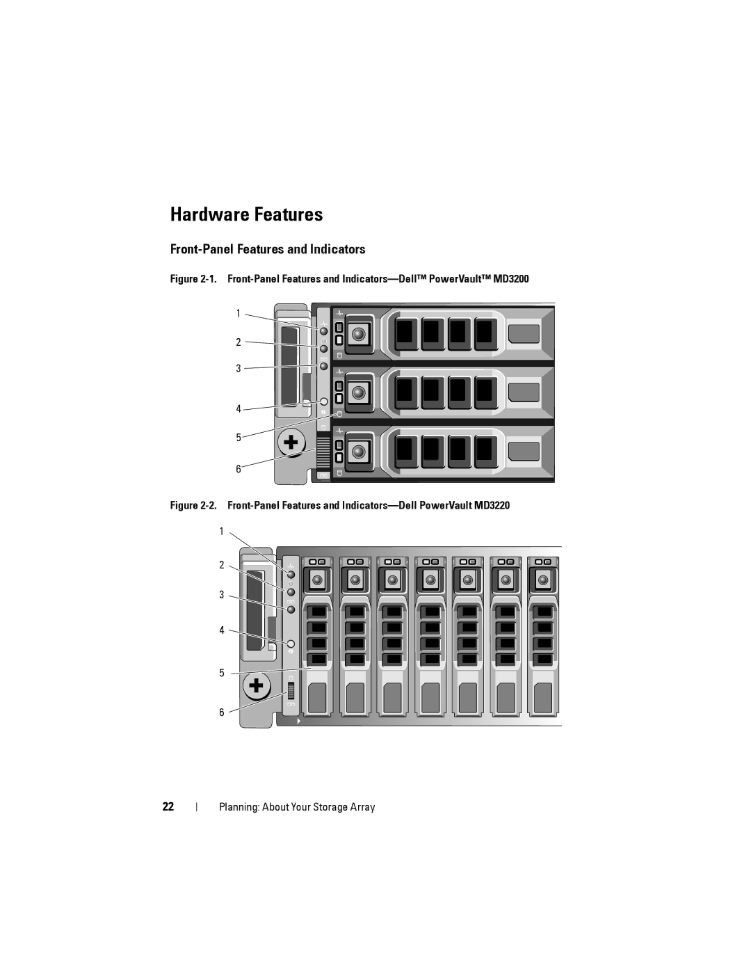 Dell MD3200, MD3220 owner manual Hardware Features, Front-Panel Features and Indicators 