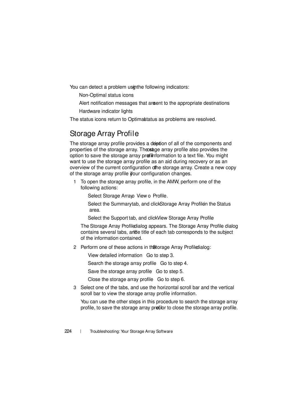 Dell MD3200, MD3220 owner manual Storage Array Profile, Select Storage Array→ View→ Profile, 224 