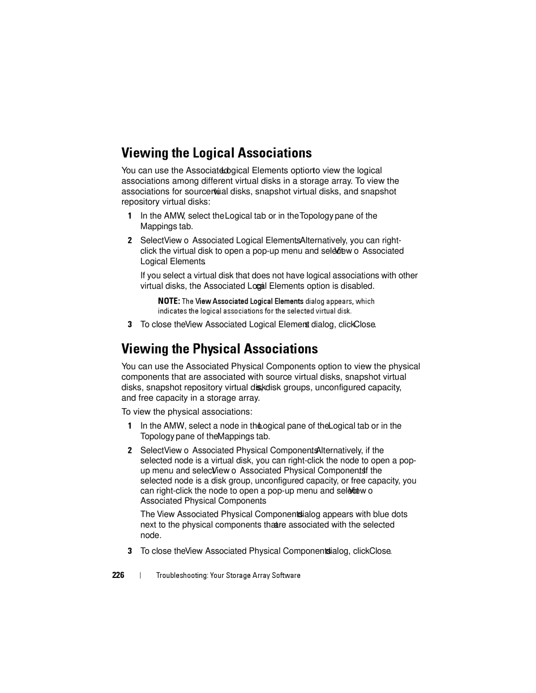 Dell MD3200, MD3220 owner manual Viewing the Logical Associations, Viewing the Physical Associations, 226 