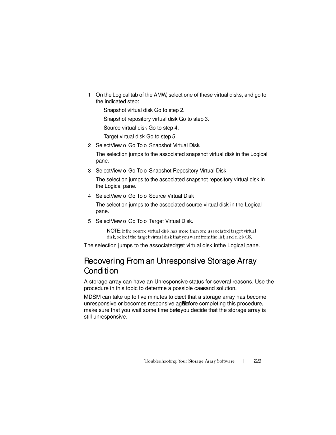 Dell MD3220, MD3200 owner manual Recovering From an Unresponsive Storage Array Condition, 229 