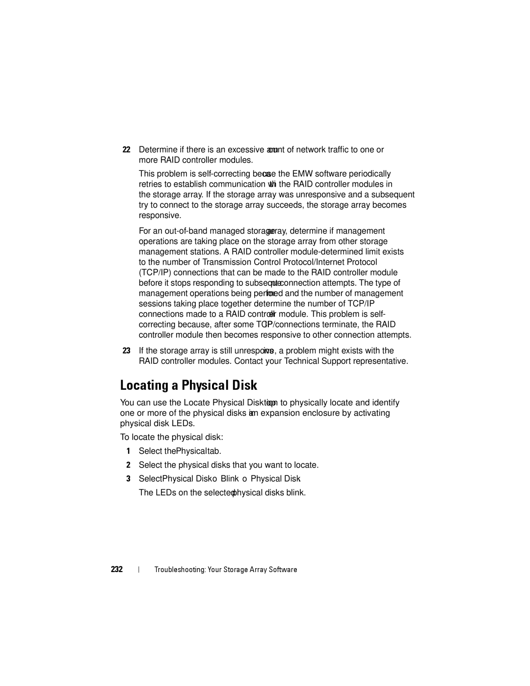 Dell MD3200, MD3220 owner manual Locating a Physical Disk, 232 