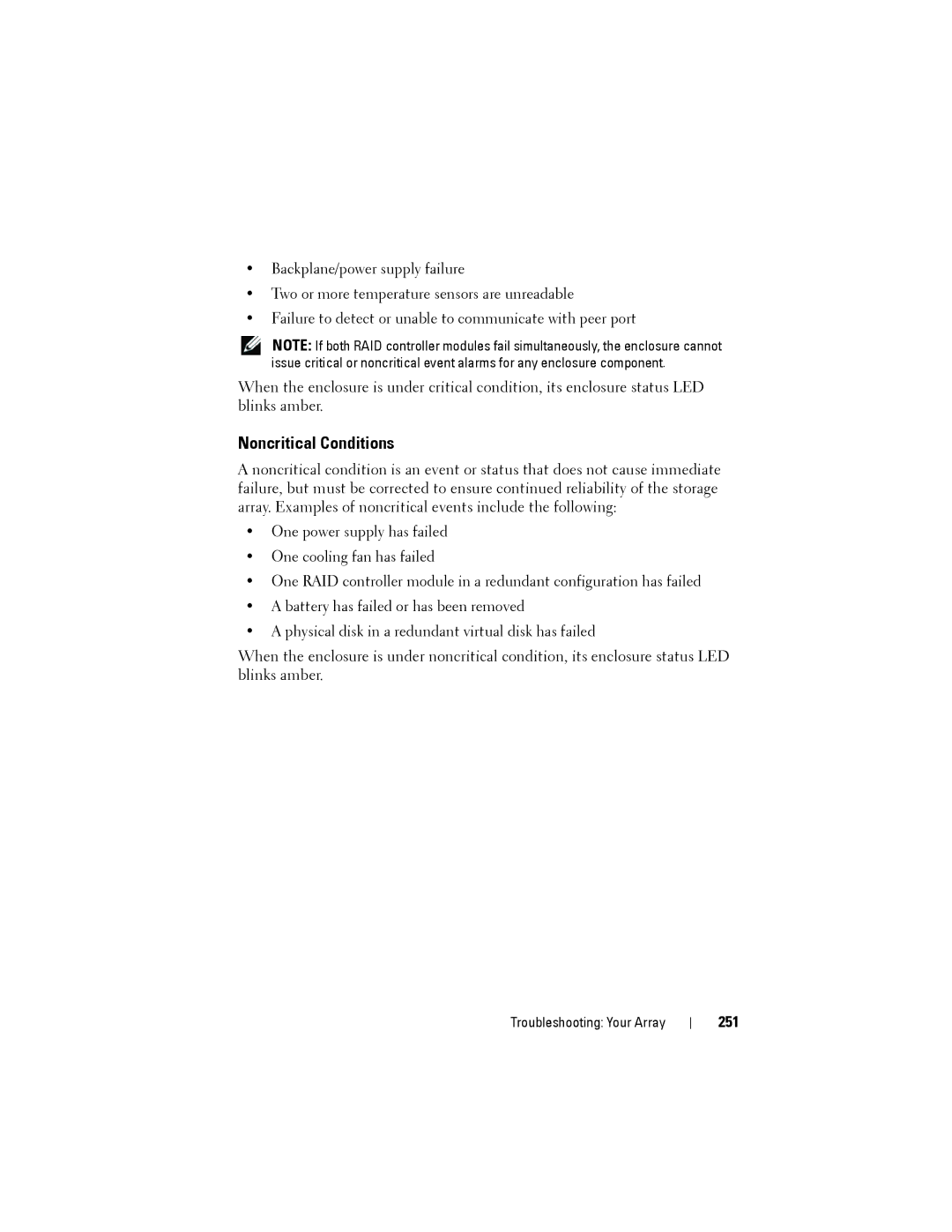 Dell MD3220, MD3200 owner manual Noncritical Conditions, 251 