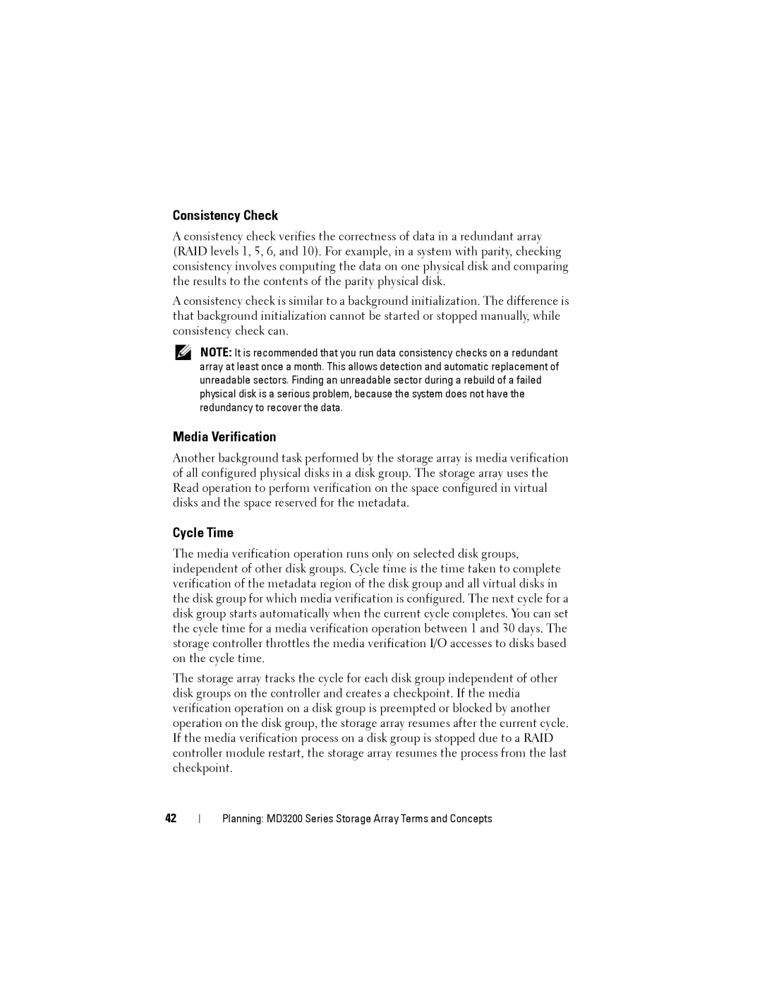 Dell MD3200, MD3220 owner manual Consistency Check, Media Verification, Cycle Time 