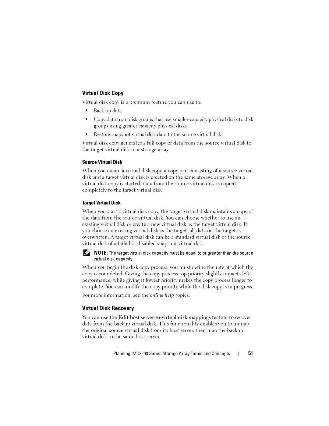 Dell MD3220, MD3200 owner manual Virtual Disk Copy, Virtual Disk Recovery, Source Virtual Disk, Target Virtual Disk 