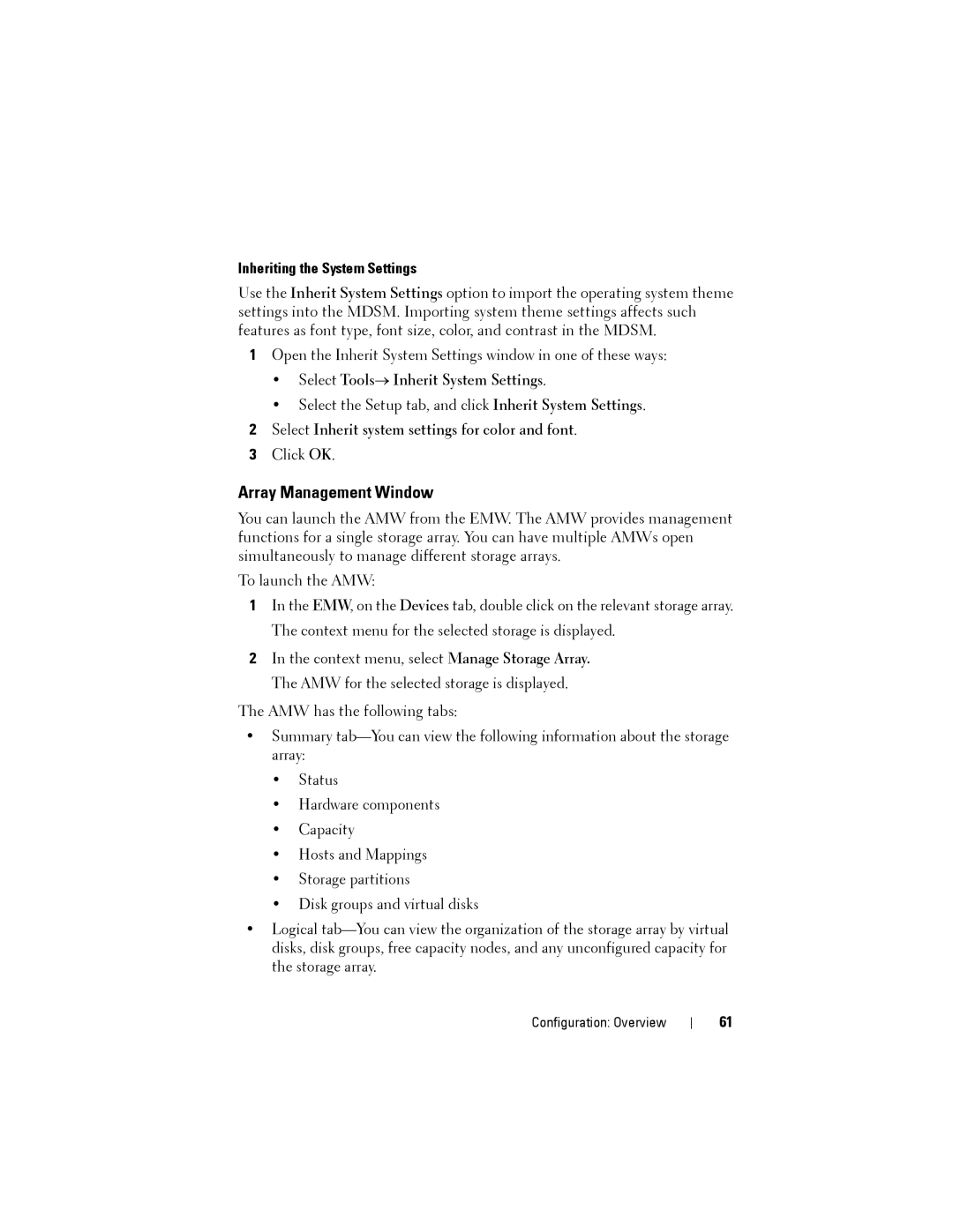 Dell MD3220, MD3200 Array Management Window, Inheriting the System Settings, Select Tools→ Inherit System Settings 