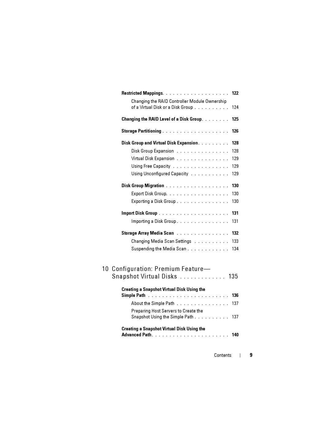 Dell MD3220, MD3200 owner manual 122, 125, 126, 128, 130, 131, 132, Creating a Snapshot Virtual Disk Using, 136, 137, 140 