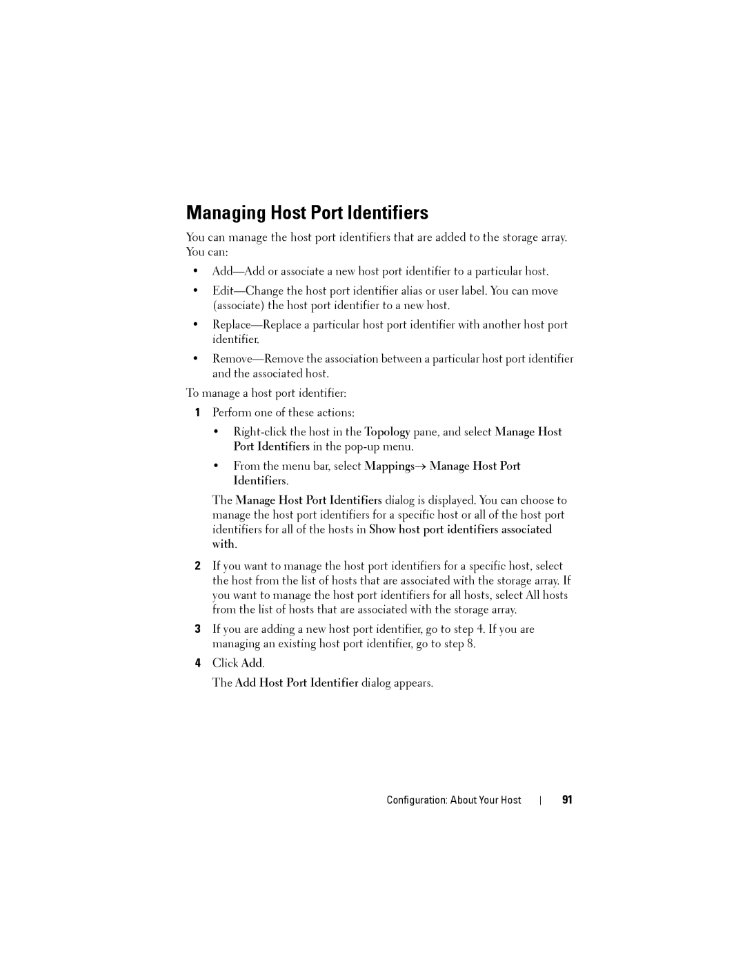 Dell MD3220, MD3200 owner manual Managing Host Port Identifiers, Add Host Port Identifier dialog appears 