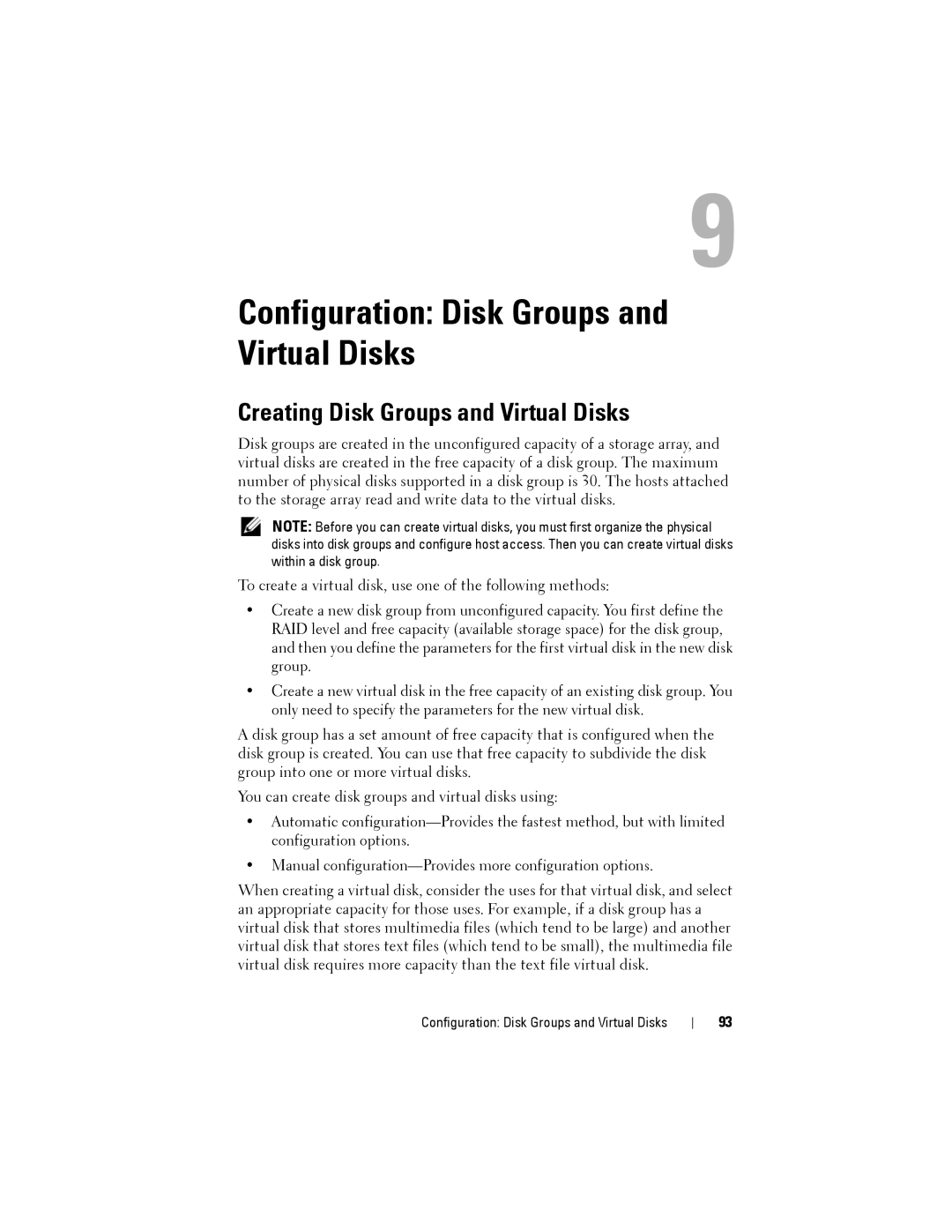 Dell MD3220, MD3200 owner manual Configuration Disk Groups and Virtual Disks, Creating Disk Groups and Virtual Disks 