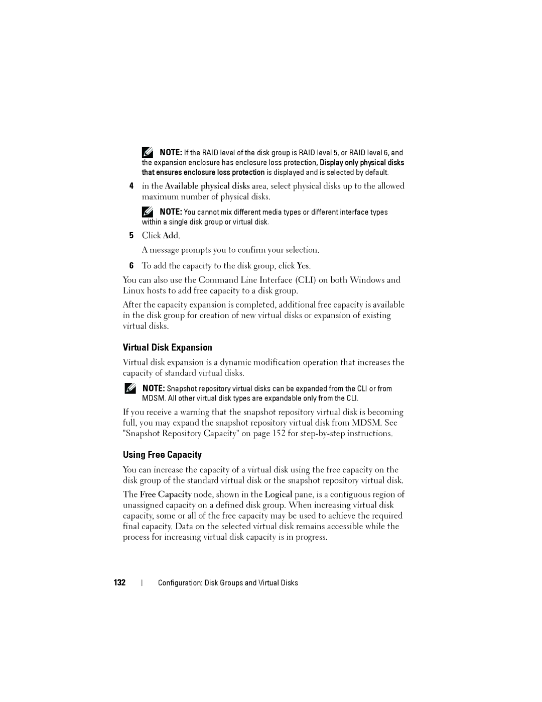 Dell MD3200, MD3220 owner manual Virtual Disk Expansion, Using Free Capacity, 132 