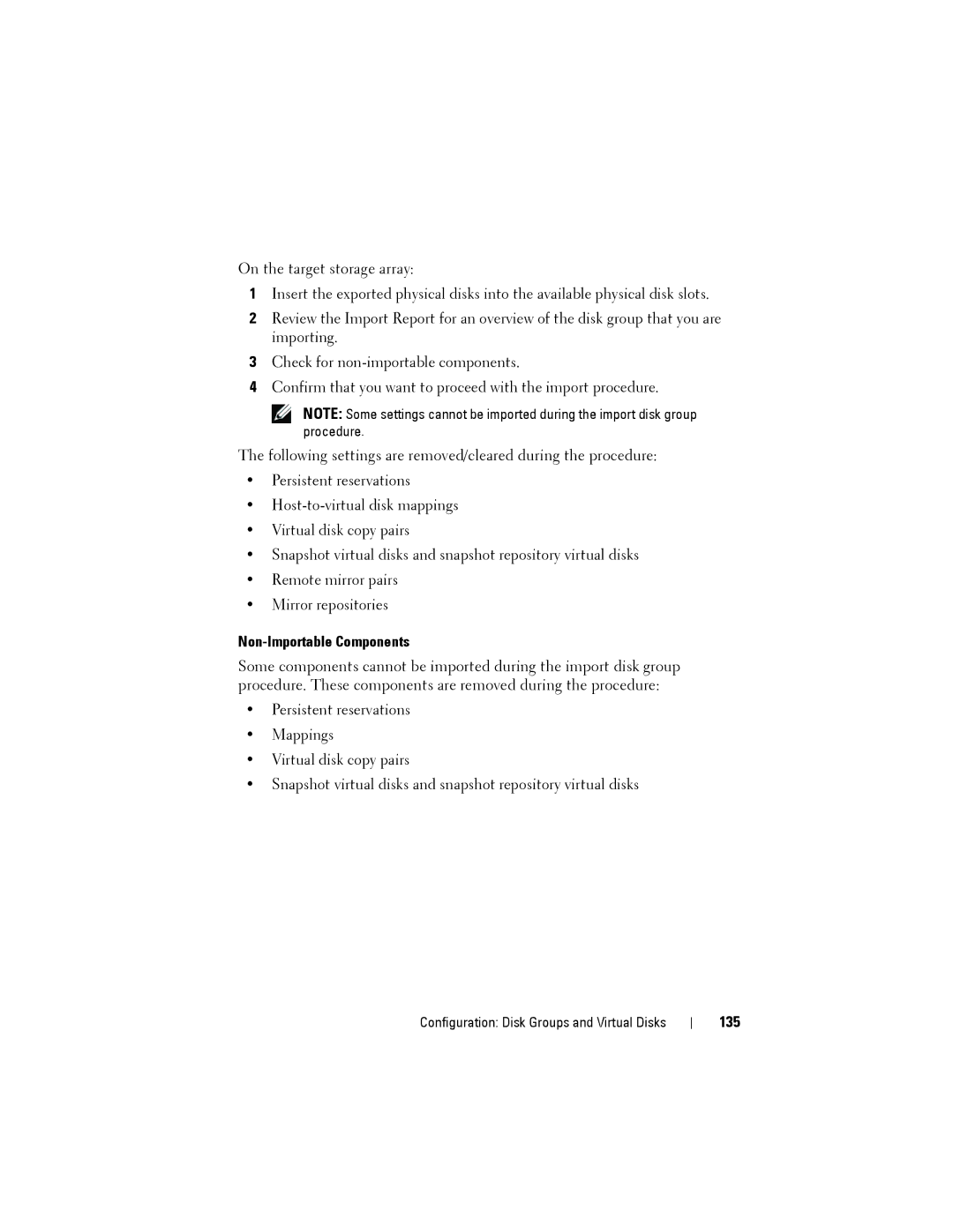 Dell MD3220, MD3200 owner manual Non-Importable Components, 135 