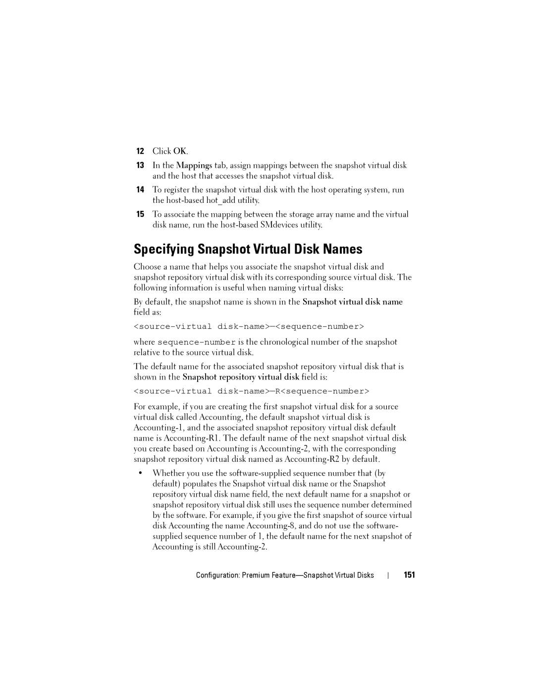 Dell MD3220, MD3200 owner manual Specifying Snapshot Virtual Disk Names, 151 