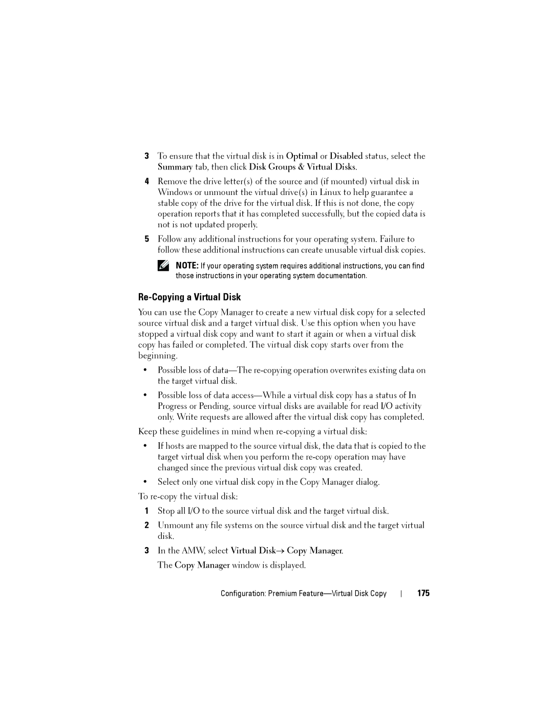 Dell MD3220, MD3200 owner manual Re-Copying a Virtual Disk, 175 