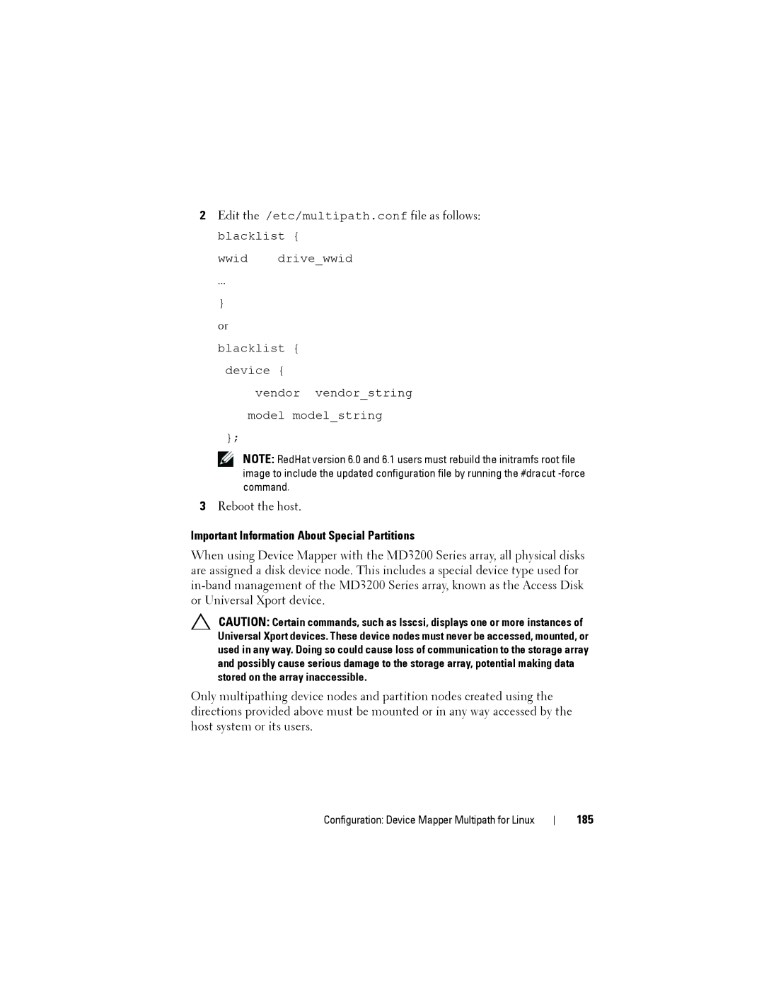 Dell MD3220, MD3200 owner manual Important Information About Special Partitions, 185 