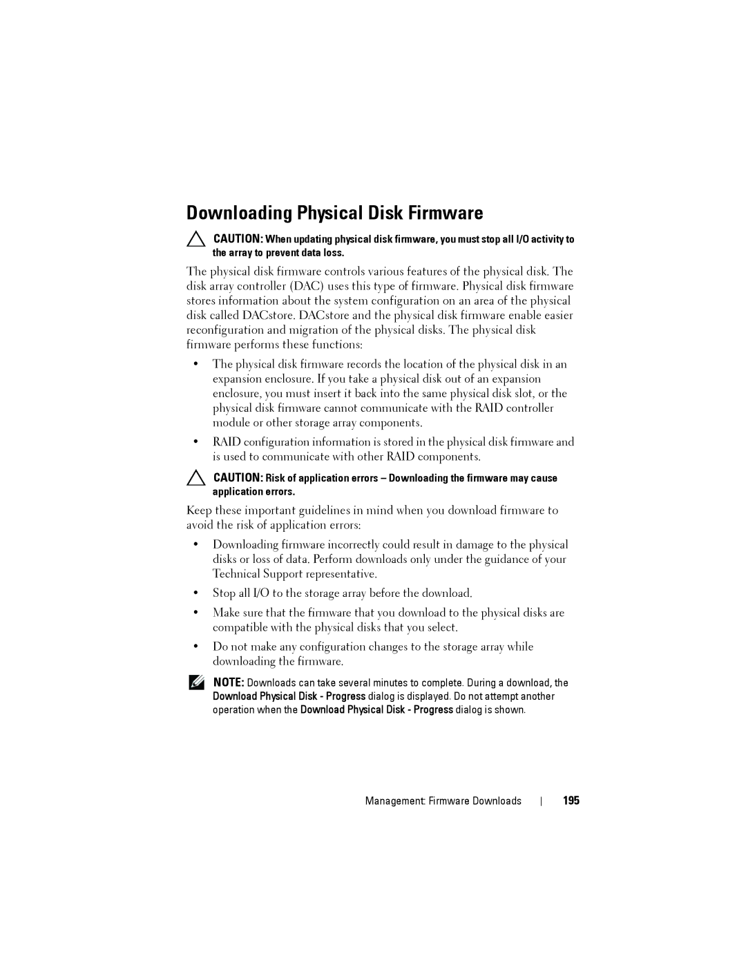 Dell MD3220, MD3200 owner manual Downloading Physical Disk Firmware, 195 