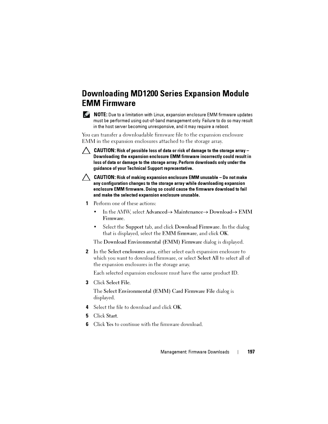 Dell MD3220, MD3200 owner manual Downloading MD1200 Series Expansion Module EMM Firmware, 197 