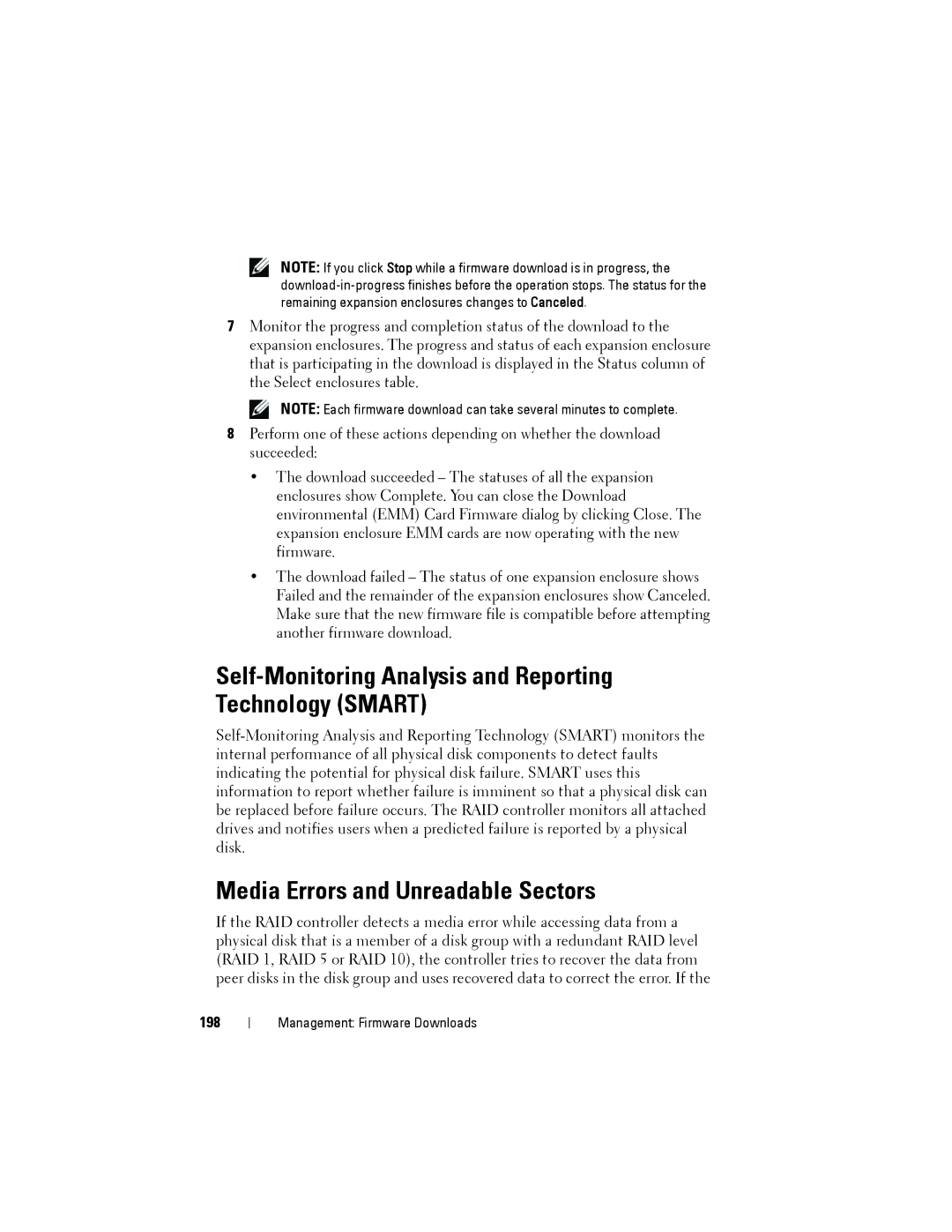 Dell MD3200, MD3220 Self-Monitoring Analysis and Reporting Technology Smart, Media Errors and Unreadable Sectors, 198 