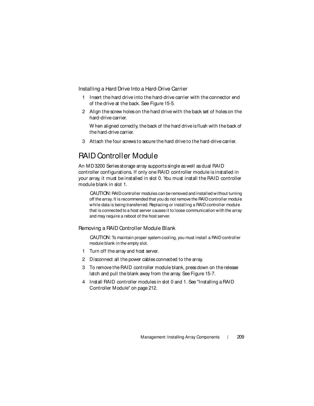 Dell MD3220, MD3200 owner manual RAID Controller Module, Installing a Hard Drive Into a Hard-Drive Carrier, 209 