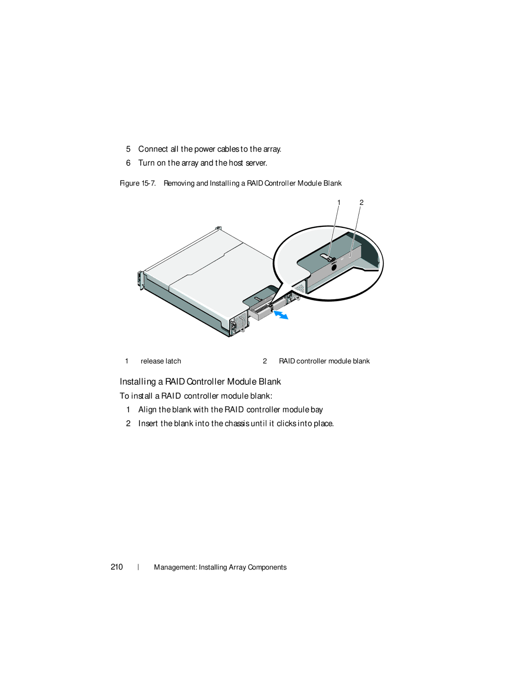 Dell MD3200, MD3220 owner manual Installing a RAID Controller Module Blank, 210 