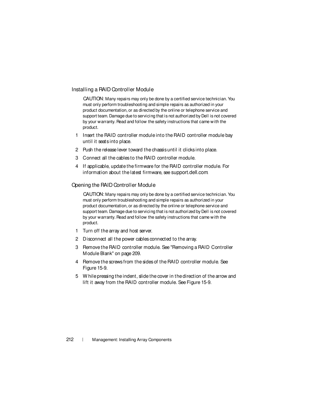 Dell MD3200, MD3220 owner manual Installing a RAID Controller Module, Opening the RAID Controller Module, 212 