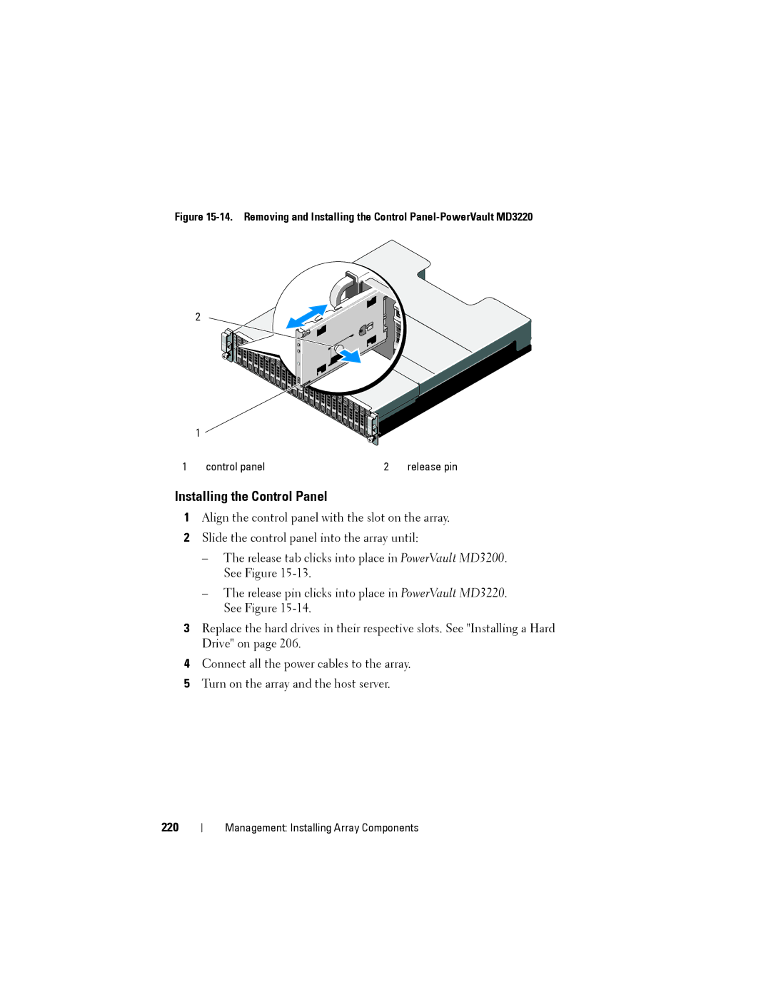 Dell MD3200, MD3220 owner manual Installing the Control Panel 