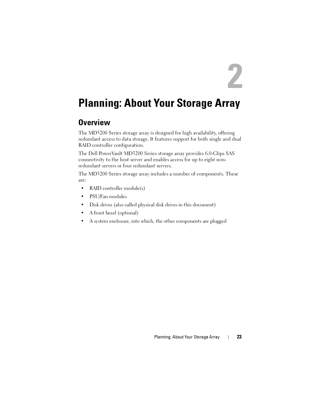 Dell MD3220, MD3200 owner manual Planning About Your Storage Array, Overview 