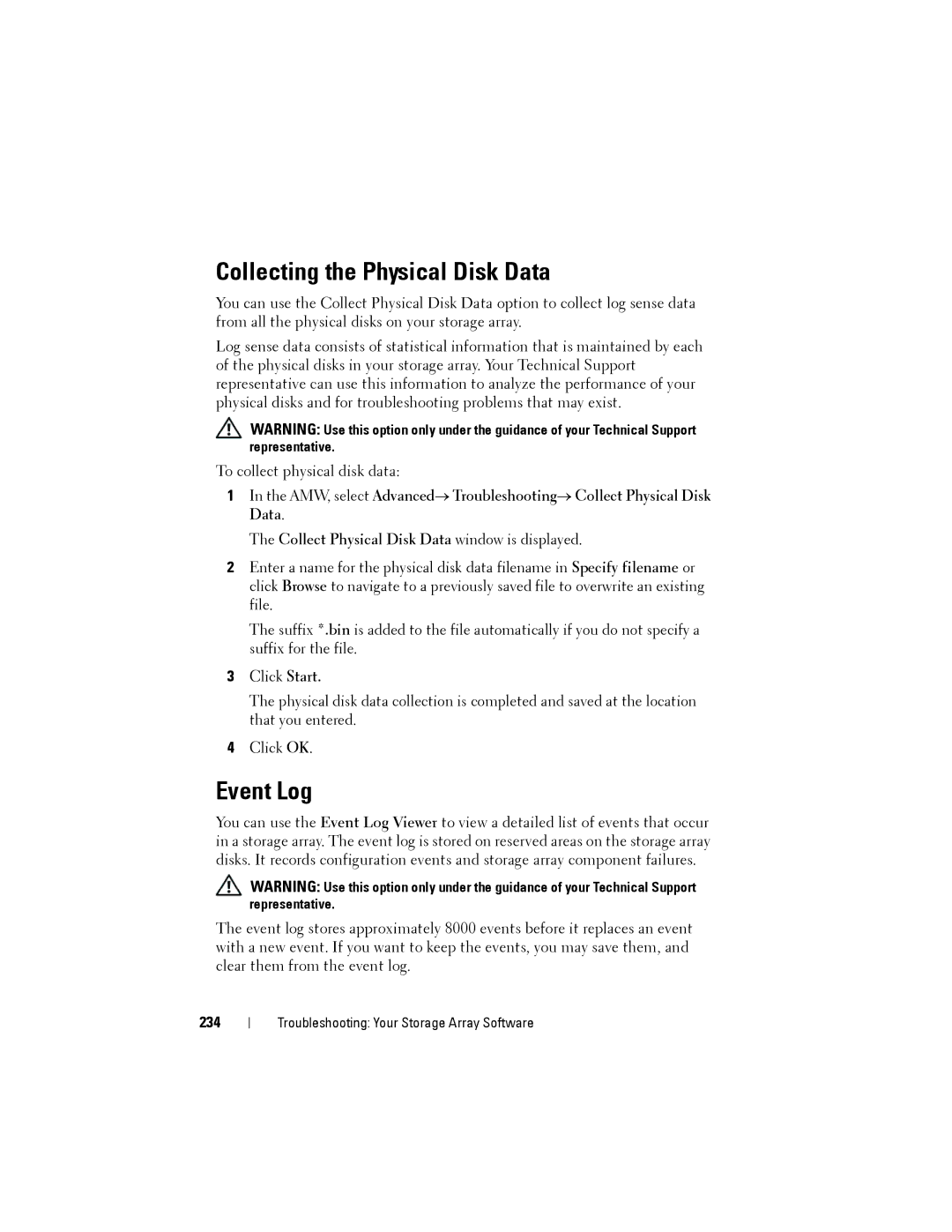 Dell MD3200, MD3220 owner manual Collecting the Physical Disk Data, Event Log, 234 