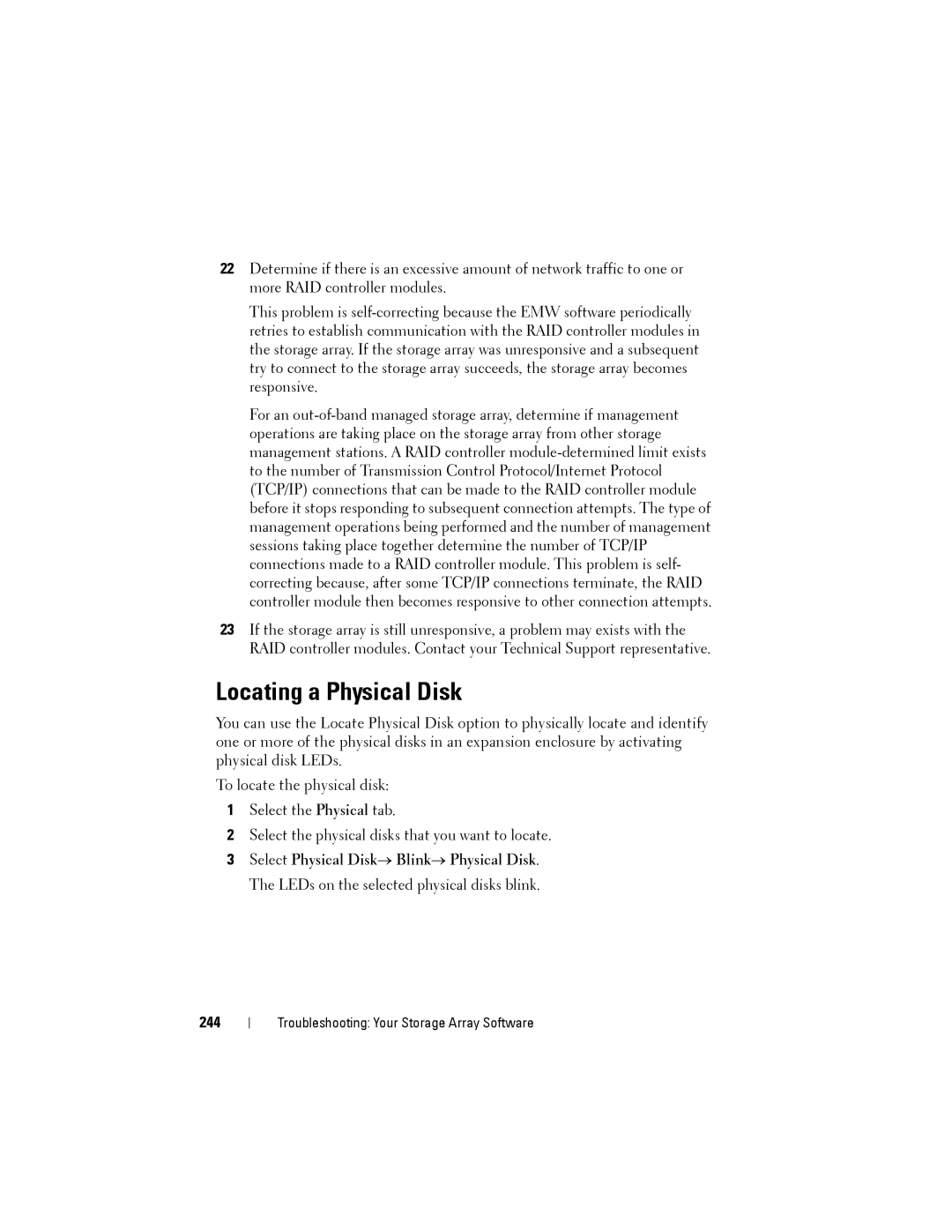 Dell MD3200, MD3220 owner manual Locating a Physical Disk, 244 