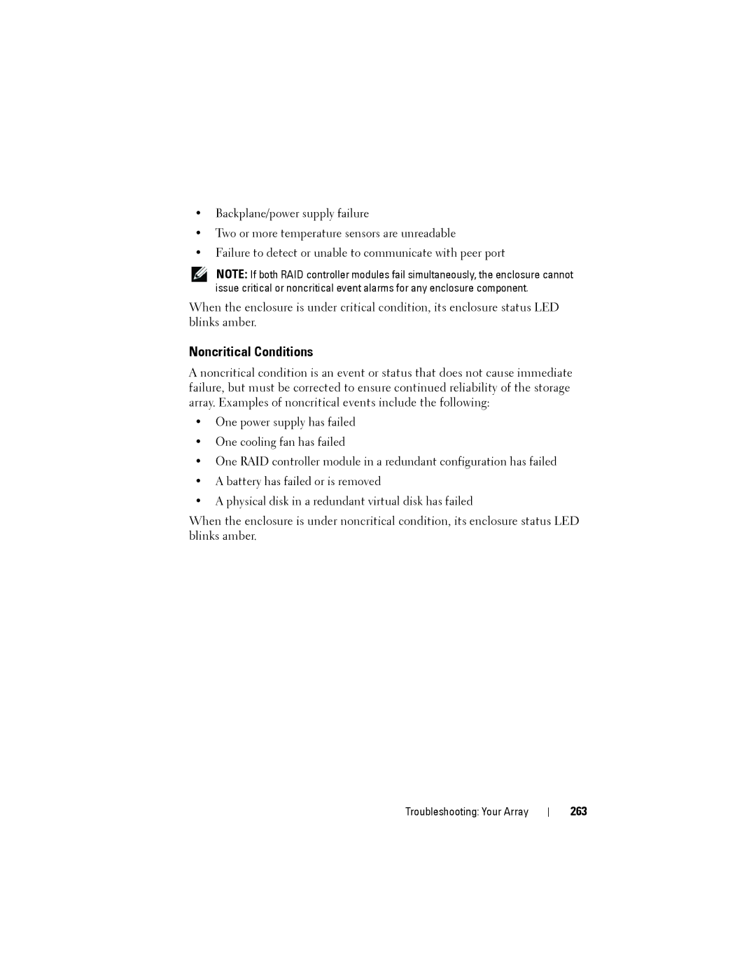 Dell MD3220, MD3200 owner manual Noncritical Conditions, 263 