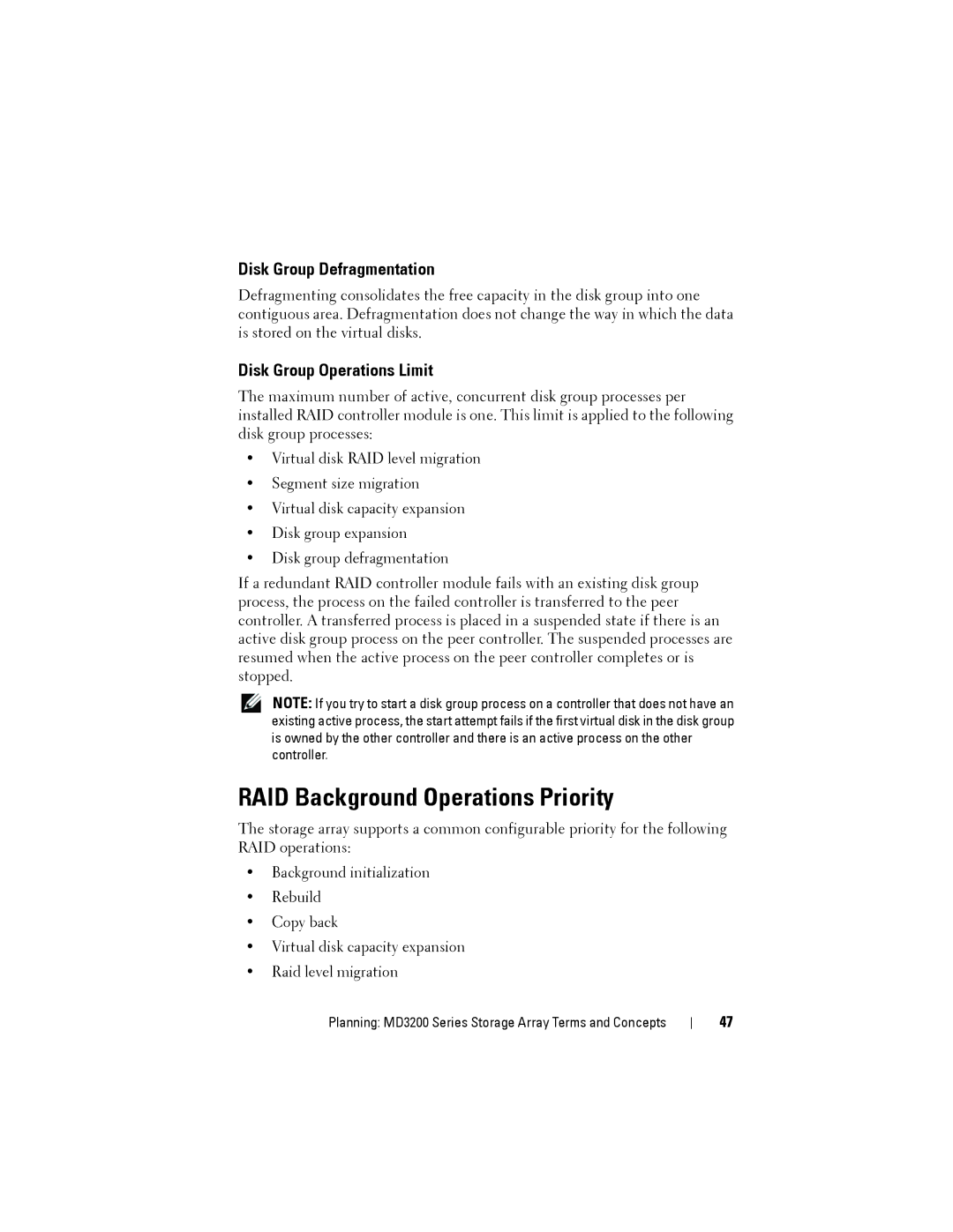 Dell MD3220, MD3200 RAID Background Operations Priority, Disk Group Defragmentation, Disk Group Operations Limit 