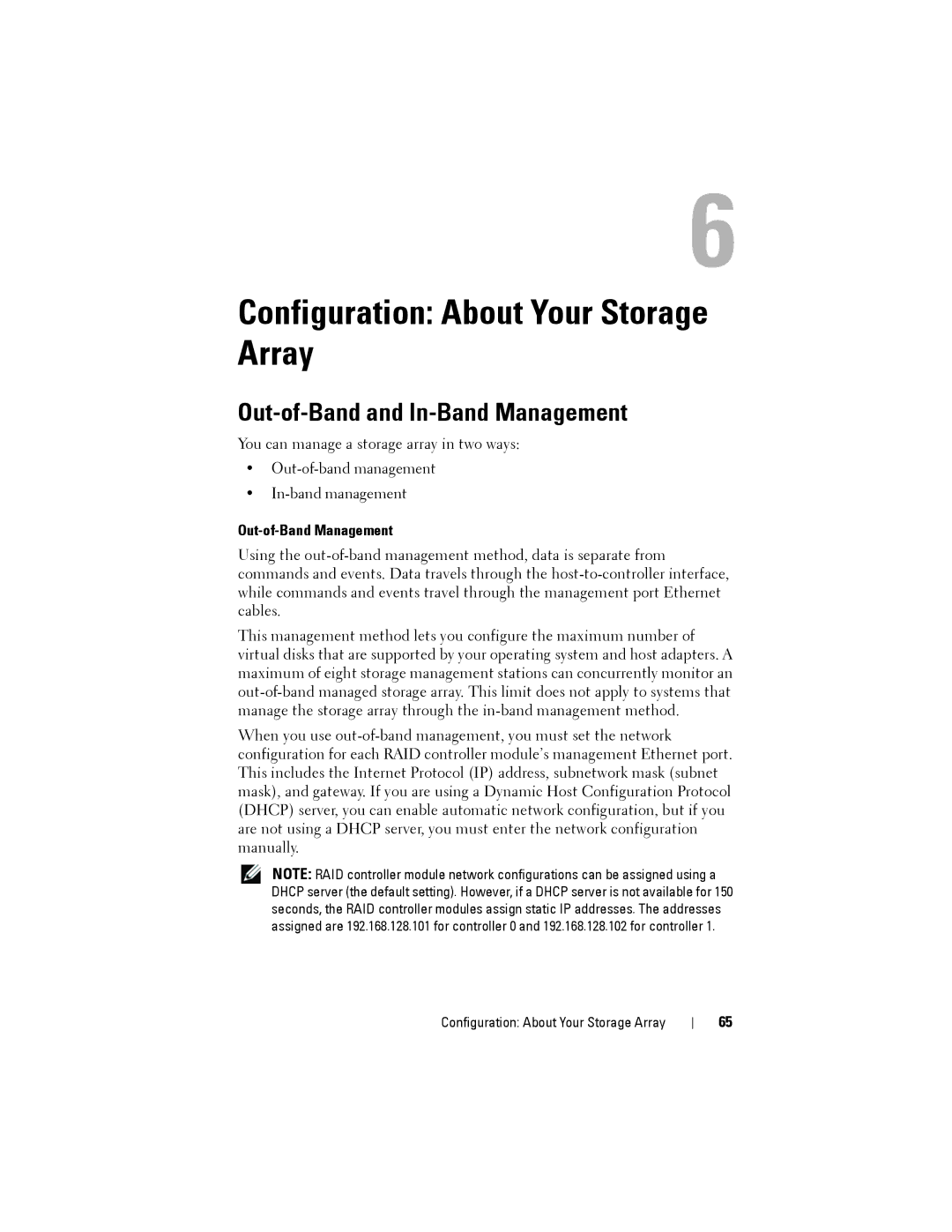 Dell MD3220, MD3200 Configuration About Your Storage Array, Out-of-Band and In-Band Management, Out-of-Band Management 