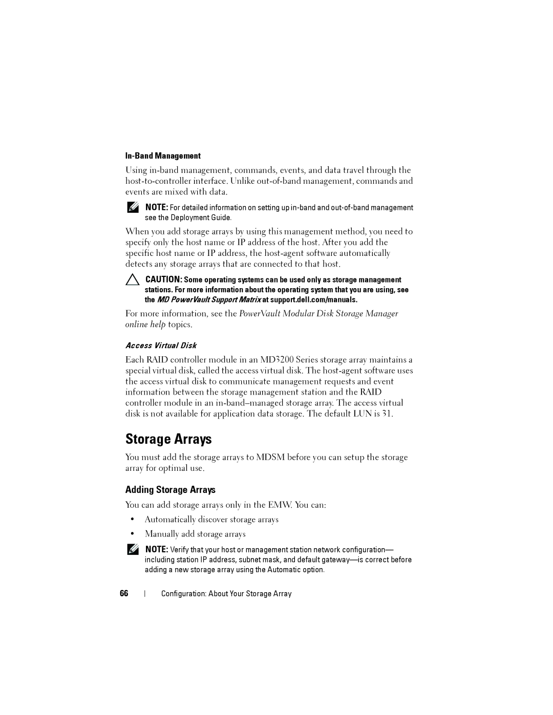 Dell MD3200, MD3220 owner manual Adding Storage Arrays, In-Band Management 