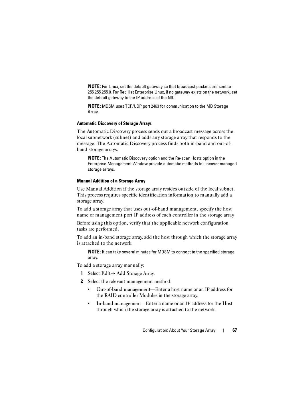 Dell MD3220 Automatic Discovery of Storage Arrays, Manual Addition of a Storage Array, Select Edit→ Add Storage Array 