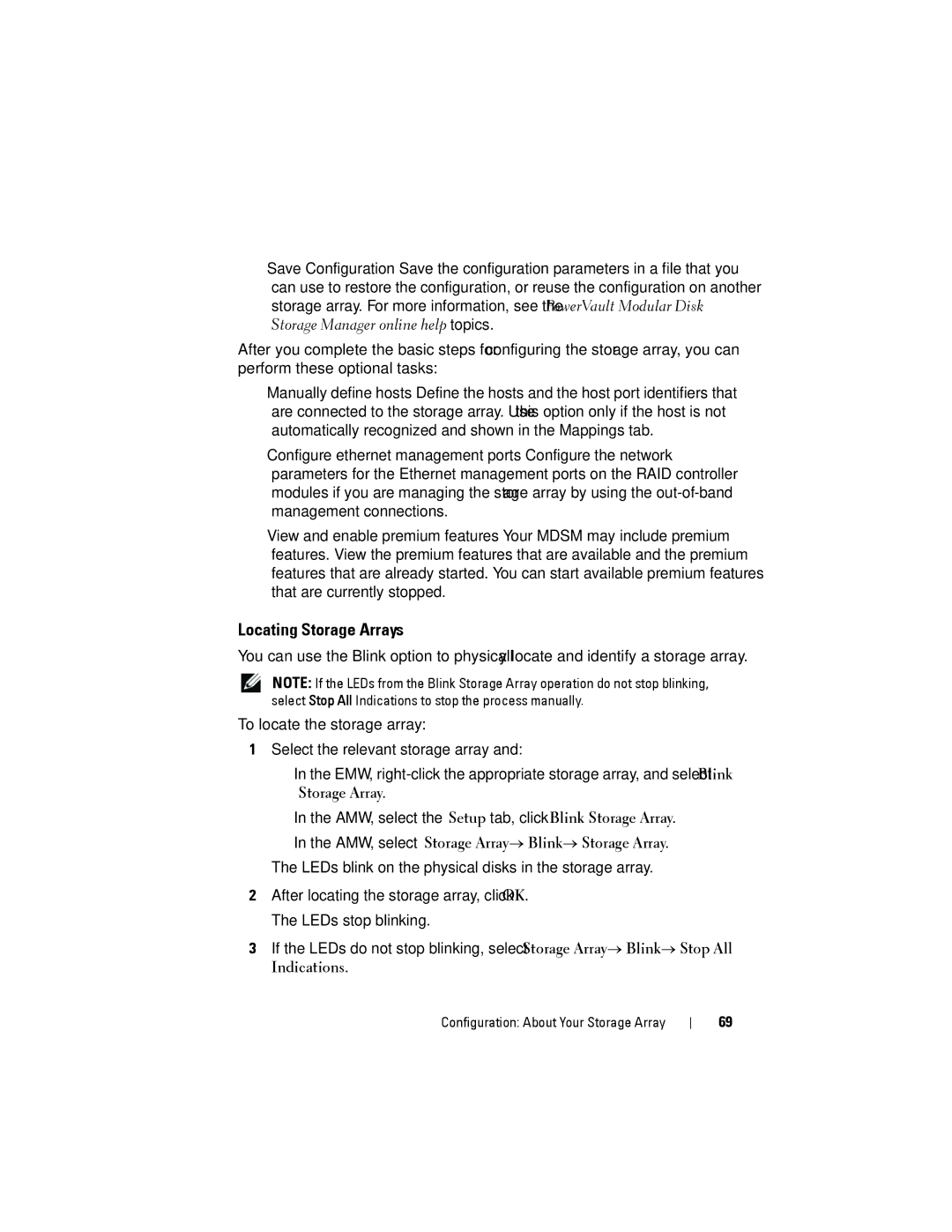 Dell MD3220, MD3200 owner manual Locating Storage Arrays, AMW, select Storage Array→ Blink→ Storage Array 