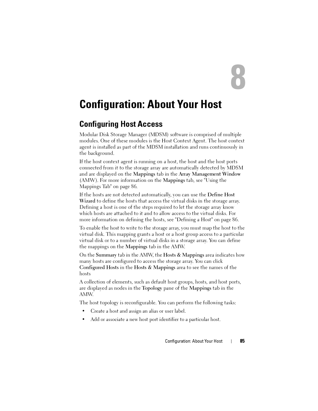 Dell MD3220, MD3200 owner manual Configuration About Your Host, Configuring Host Access 