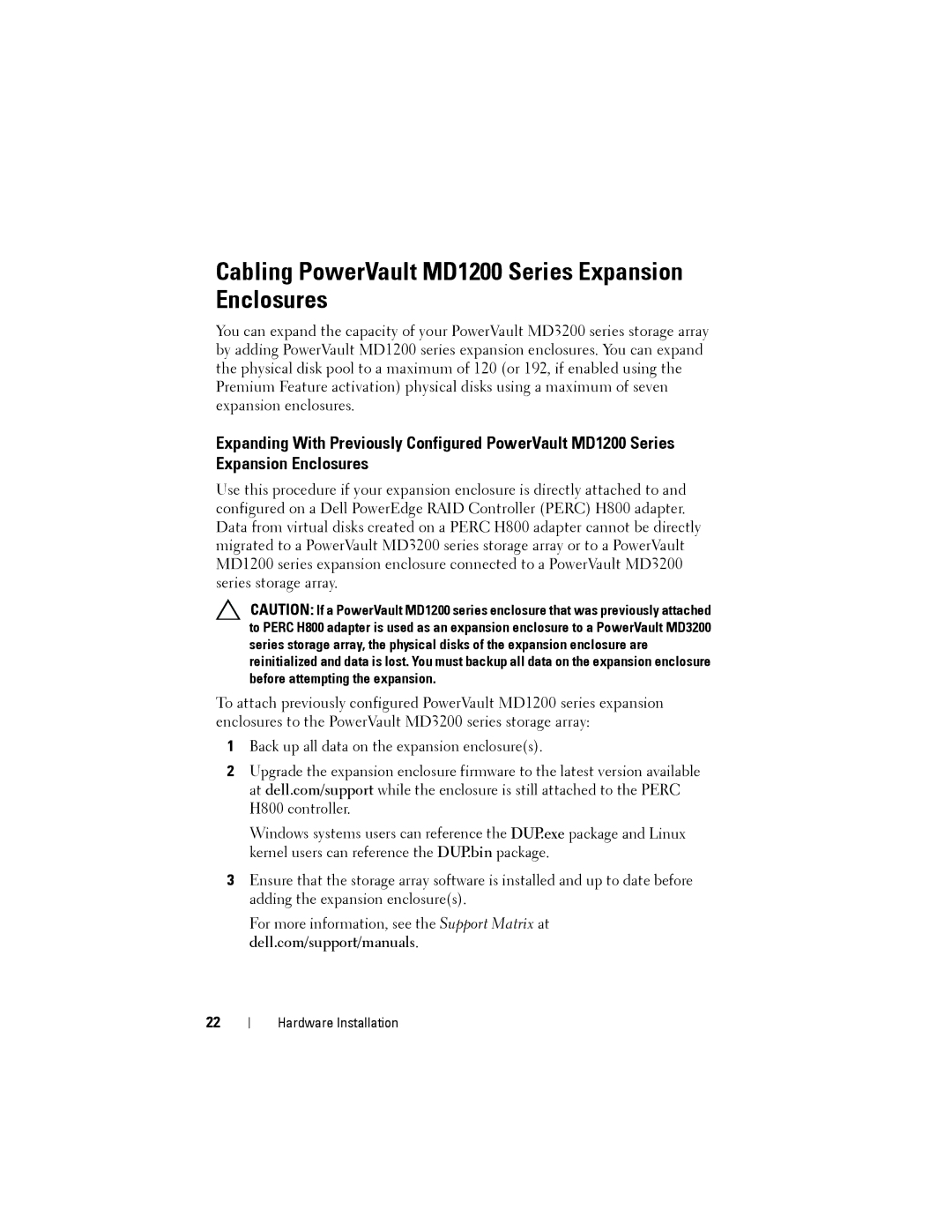 Dell MD3200, MD3220 manual Cabling PowerVault MD1200 Series Expansion Enclosures 
