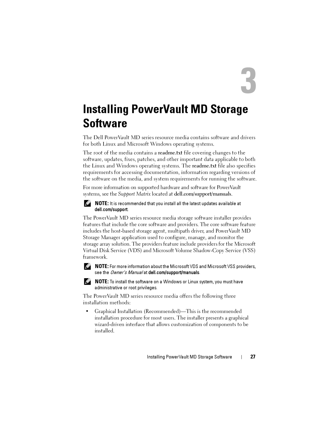 Dell MD3220, MD3200 manual Installing PowerVault MD Storage Software 