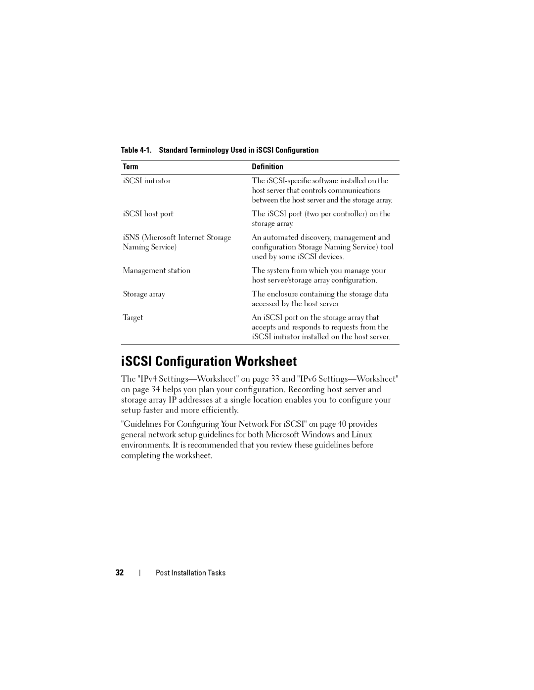 Dell MD3200, MD3220 manual ISCSI Configuration Worksheet 