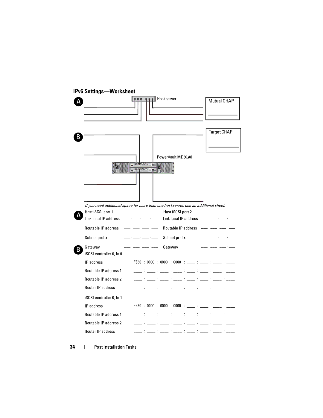 Dell MD3200, MD3220 manual IPv6 Settings-Worksheet, Mutual Chap Target Chap 