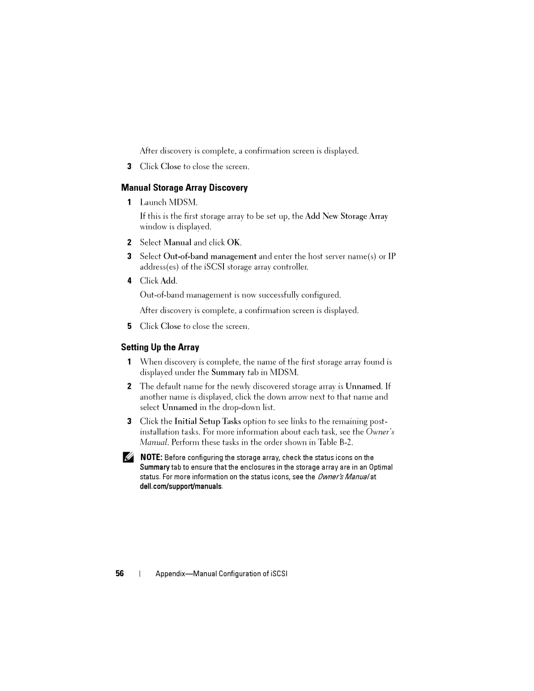 Dell MD3200, MD3220 manual Manual Storage Array Discovery, Setting Up the Array 