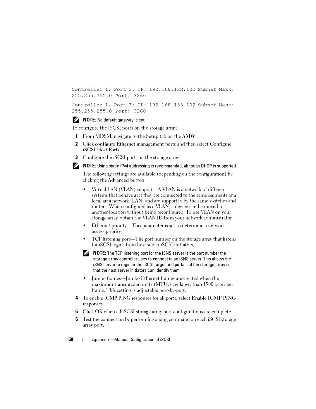 Dell MD3200, MD3220 manual Appendix-Manual Configuration of iSCSI 