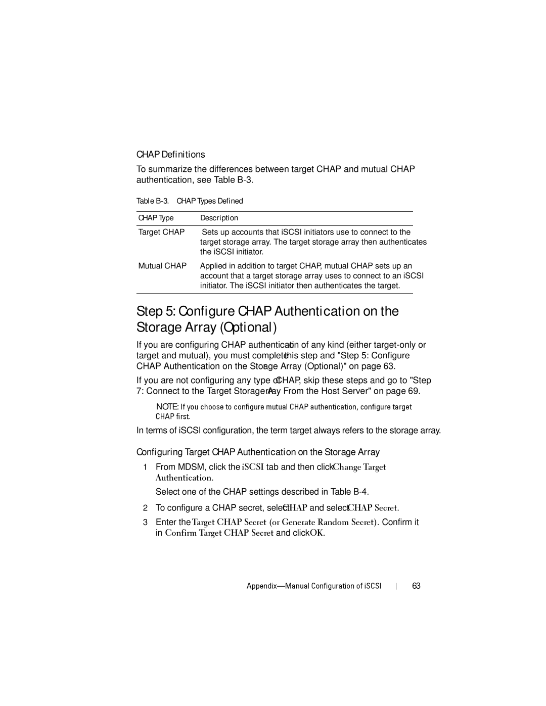 Dell MD3220, MD3200 manual Configure Chap Authentication on the Storage Array Optional, Chap Definitions 