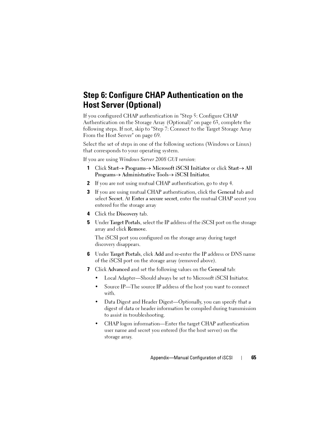 Dell MD3220, MD3200 manual Configure Chap Authentication on the Host Server Optional 