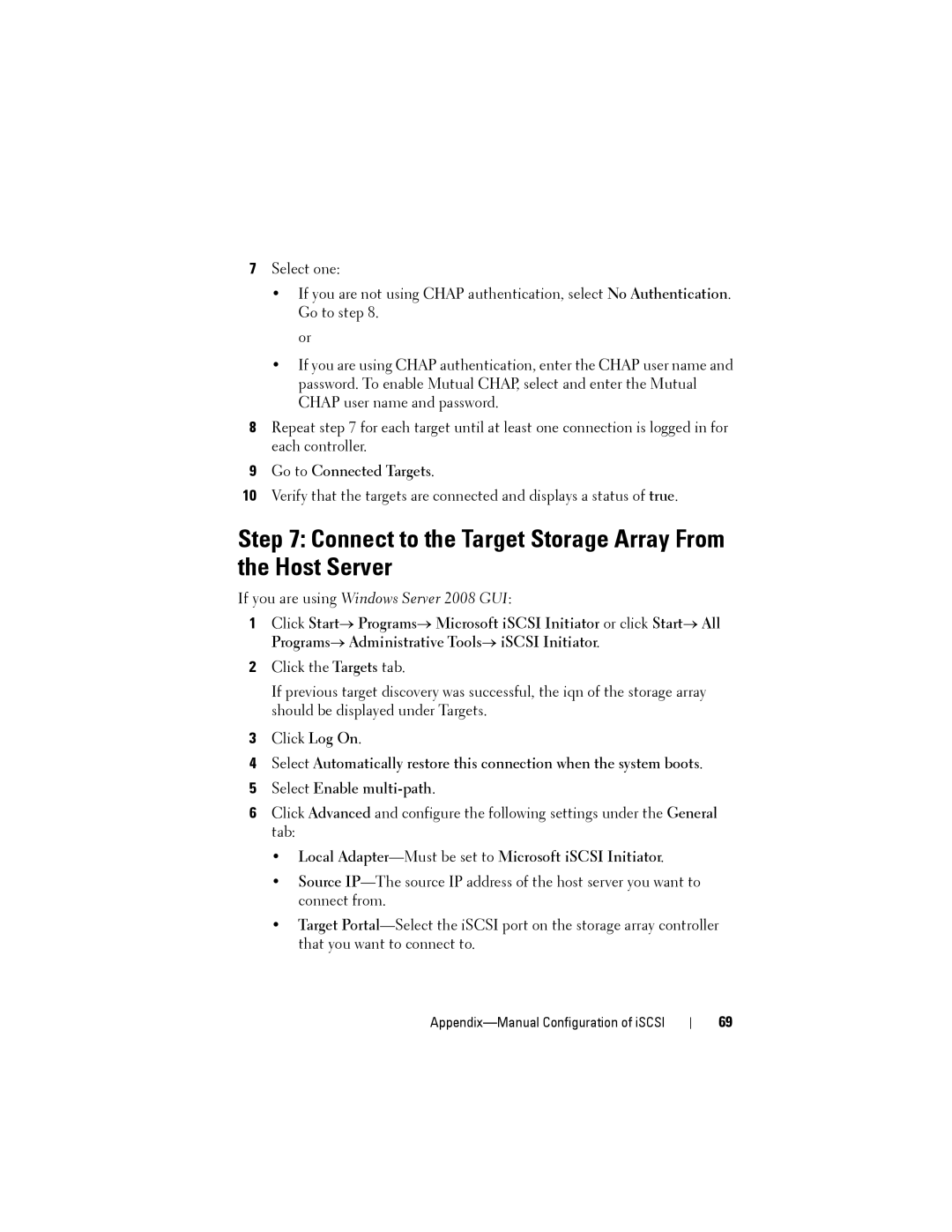 Dell MD3220, MD3200 manual Connect to the Target Storage Array From the Host Server 